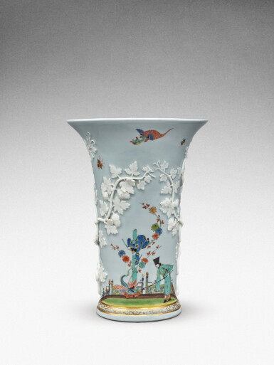 An extremely rare Meissen blue-tinted beaker vase, Circa 1727-30