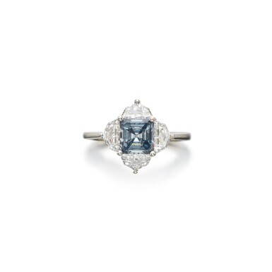 View full screen - View 1 of Lot 55. Fancy Gray-Blue Diamond and Diamond Ring 彩灰藍色鑽石配鑽石戒指.