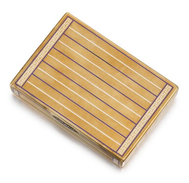 View full screen - View 1 of Lot 46. A Fabergé jewelled gold and champlevé enamel cigarette case, workmaster Henrik Wigström, St Petersburg, 1908-1917.