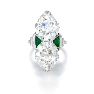 View full screen - View 1 of Lot 21. Diamond and Emerald Ring.