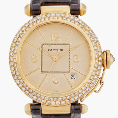 View full screen - View 1 of Lot 538. Reference 1015 Pasha | A yellow gold and diamond-set automatic wristwatch with date, Circa 2000.