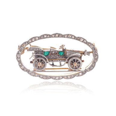 View full screen - View 1 of Lot 1033. Diamond and emerald brooch, circa 1928.