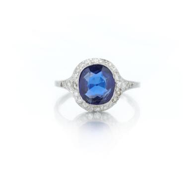 View full screen - View 1 of Lot 49. Sapphire and diamond ring (Anello con zaffiro e diamanti).