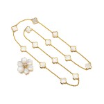 'Pure Alhambra' Mother-of-Pearl Necklace and 'Rose de Noël' Mother-of-Pearl and Diamond Brooch 梵克雅寶 | 'Pure Alhambra' 貝母項鏈 及 'Rose de Noël' 貝母 配 鑽石 胸針