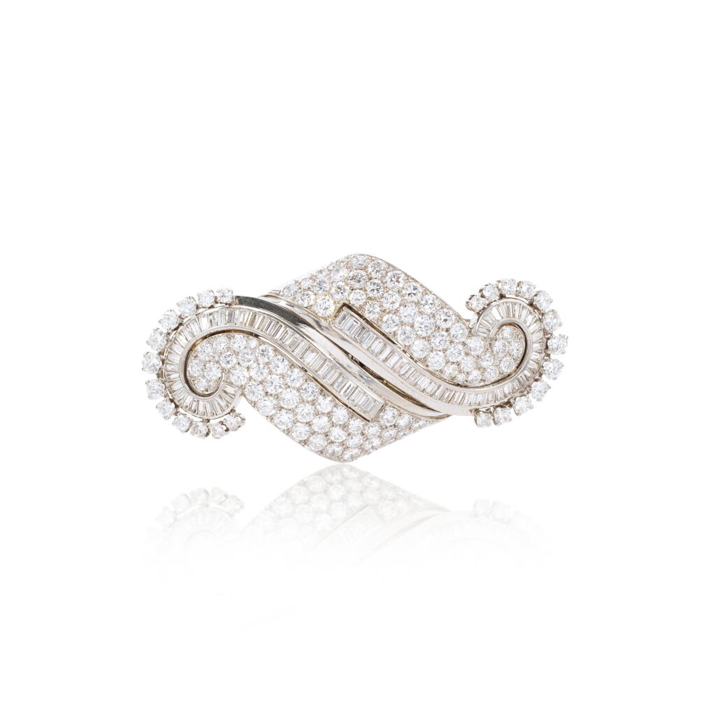 View full screen - View 1 of Lot 1070. Diamond double clip-brooch, 'S', circa 1934.