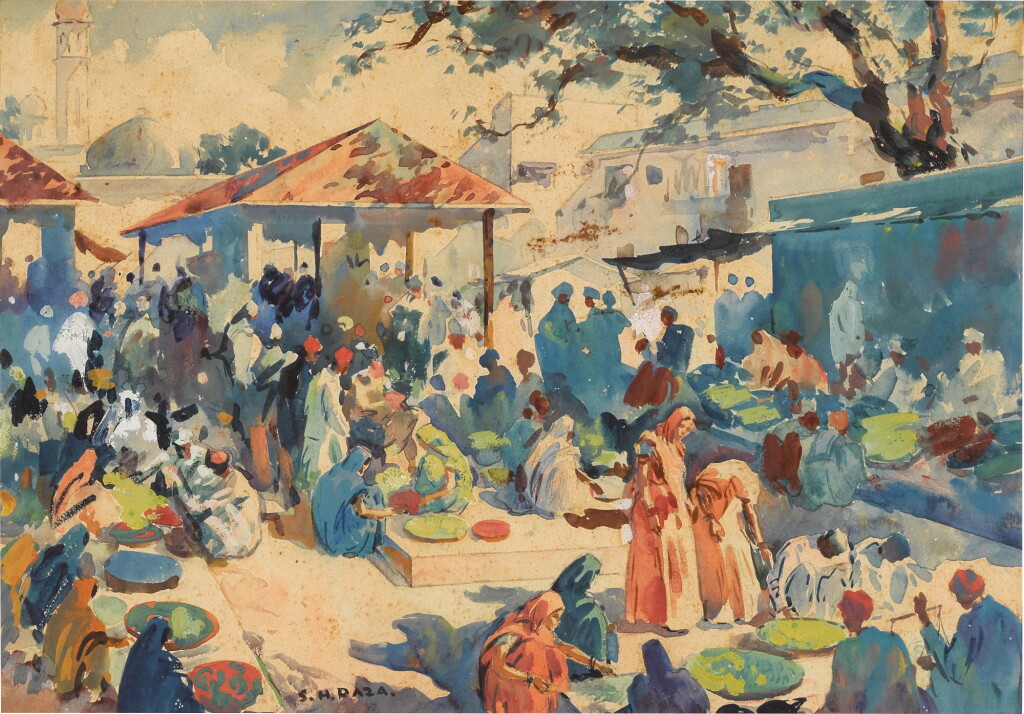 View full screen - View 1 of Lot 16. A small town market where farmers are selling their produce.