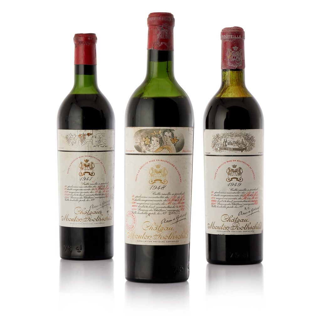 View full screen - View 1 of Lot 6265. Château Mouton Rothschild 1945-1949 Vertical (5 BT).