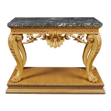 View full screen - View 1 of Lot 110. A GEORGE II GILTWOOD PIER TABLE, IN THE MANNER OF WILLIAM KENT, PROBABLY LATE 19TH CENTURY.