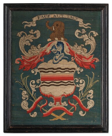 View full screen - View 1 of Lot 816. The Eliot Family Canvaswork Coat of Arms, Boston, Massachusetts, circa 1760-80.