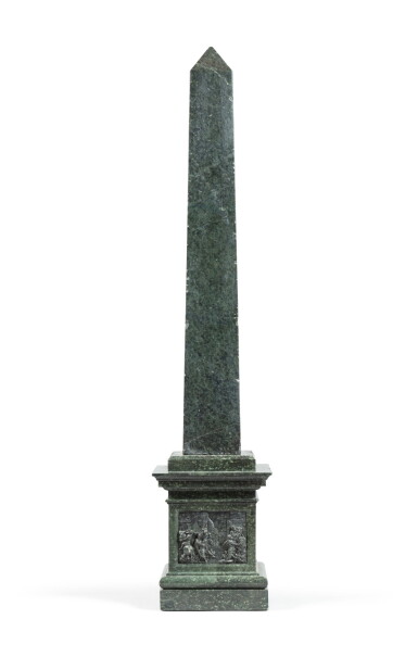 View full screen - View 1 of Lot 83. A green marble obelisk , Italian, last quarter 19th century | Obélisque en marbre vert, Italie, dernier quart du XIXeme siècle.