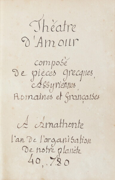View full screen - View 1 of Lot 102. Théâtre d'amour. 4 vol., mar. citron. Rare manuscrit autographe érotique.