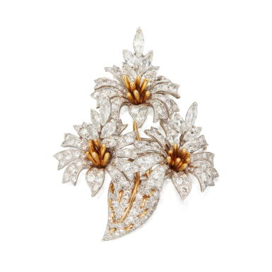 View full screen - View 1 of Lot 211. Gold and Diamond 'Three Flowers' Brooch.