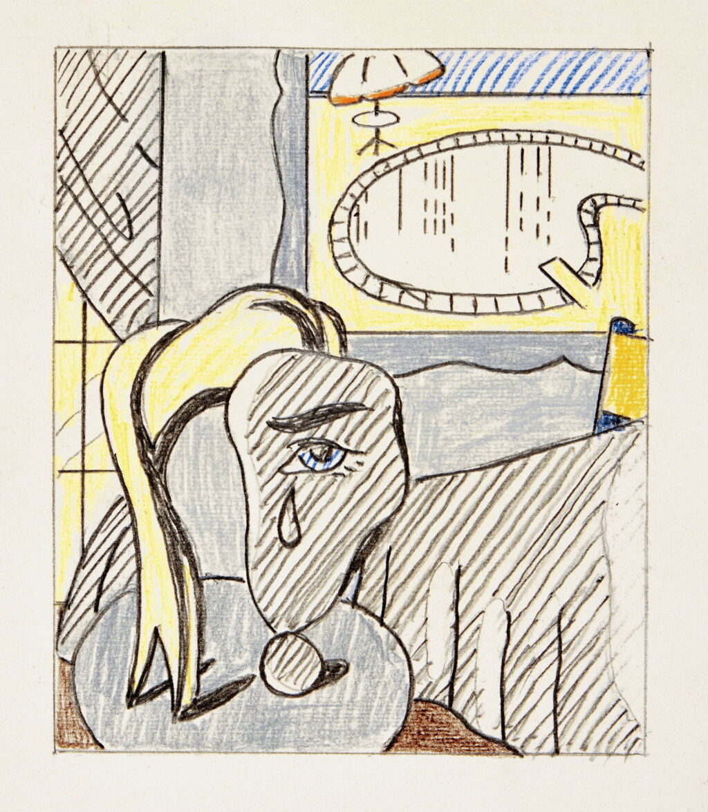 View full screen - View 1 of Lot 16. Interior with Swimming Pool Painting (Study).