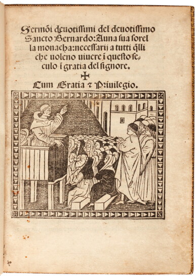 View full screen - View 1 of Lot 149. St Bernard, Sermoni devotissimi, Venice, 1502, modern crushed black morocco.
