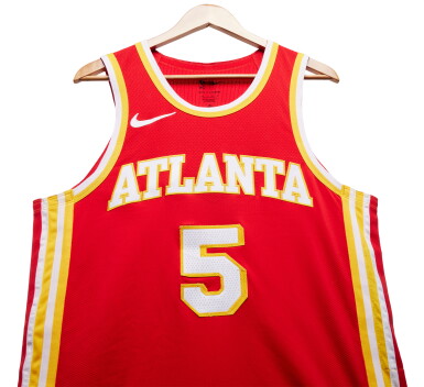 View full screen - View 1 of Lot 127. Dejounte Murray Atlanta Hawks 2023-2024 Game Worn Icon Edition Jersey | 41 Points .