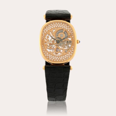 View full screen - View 1 of Lot 223. Ellipse Squelette Ultra-Thin, Reference 3881 | A yellow gold and diamond-set skeletonised wristwatch | Circa 1992.