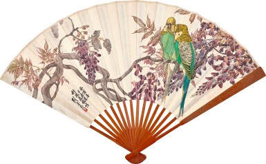 View full screen - View 1 of Lot 3097. 劉奎齡 紫藤鸚鵡 | Liu Kuiling, Parrots and Wisteria.