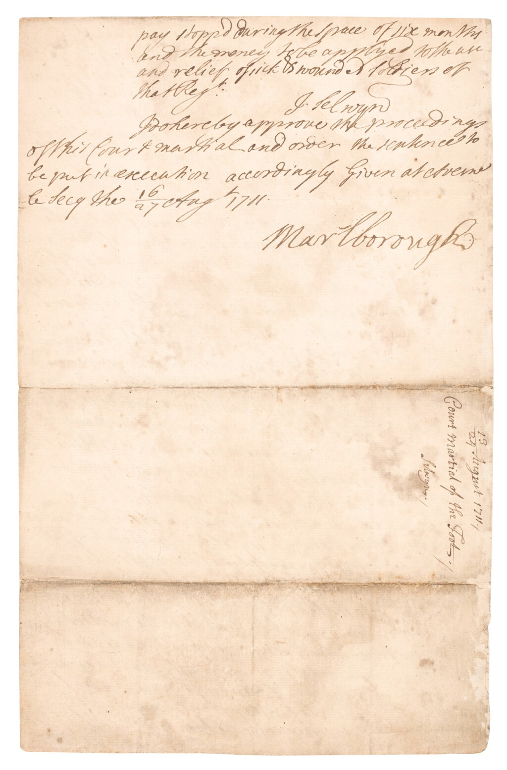 View full screen - View 1 of Lot 67. John, Duke of Marlborough | two documents, and a document signed by Sarah Duchess of Marlborough, 1708-14.