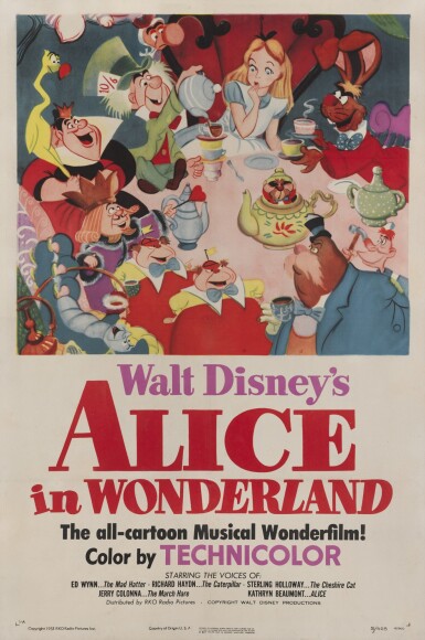 View full screen - View 1 of Lot 68. Alice in Wonderland (1951), poster, US.