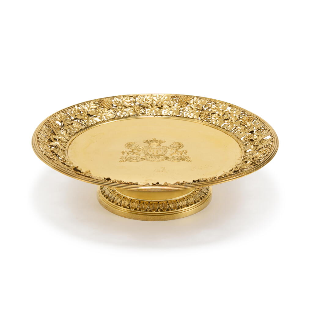 View full screen - View 1 of Lot 490. A George III Silver-Gilt Salver on Foot, Benjamin Smith, London for Rundell, Bridge & Rundell, London, 1807.