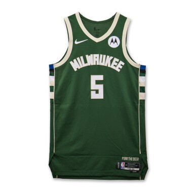 View full screen - View 1 of Lot 137. Malik Beasley Milwaukee Bucks 2024 NBA Playoffs Eastern Conference Round 1 Game Worn Icon Edition Jersey | Game 1.