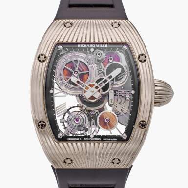 View full screen - View 1 of Lot 321. RM018 AI WG Hommage a Boucheron | A unique white gold skeletonized tourbillon wristwatch with power reserve indication, Circa 2008.