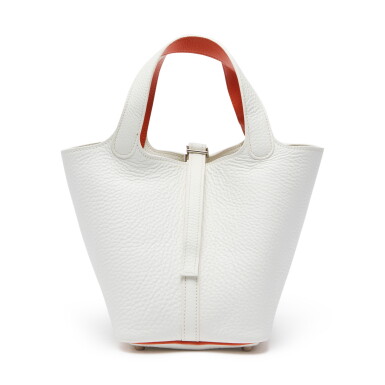View full screen - View 1 of Lot 8564. White and Orange Picotin PM Bag in Clemence Leather with Palladium Hardware, 2005.