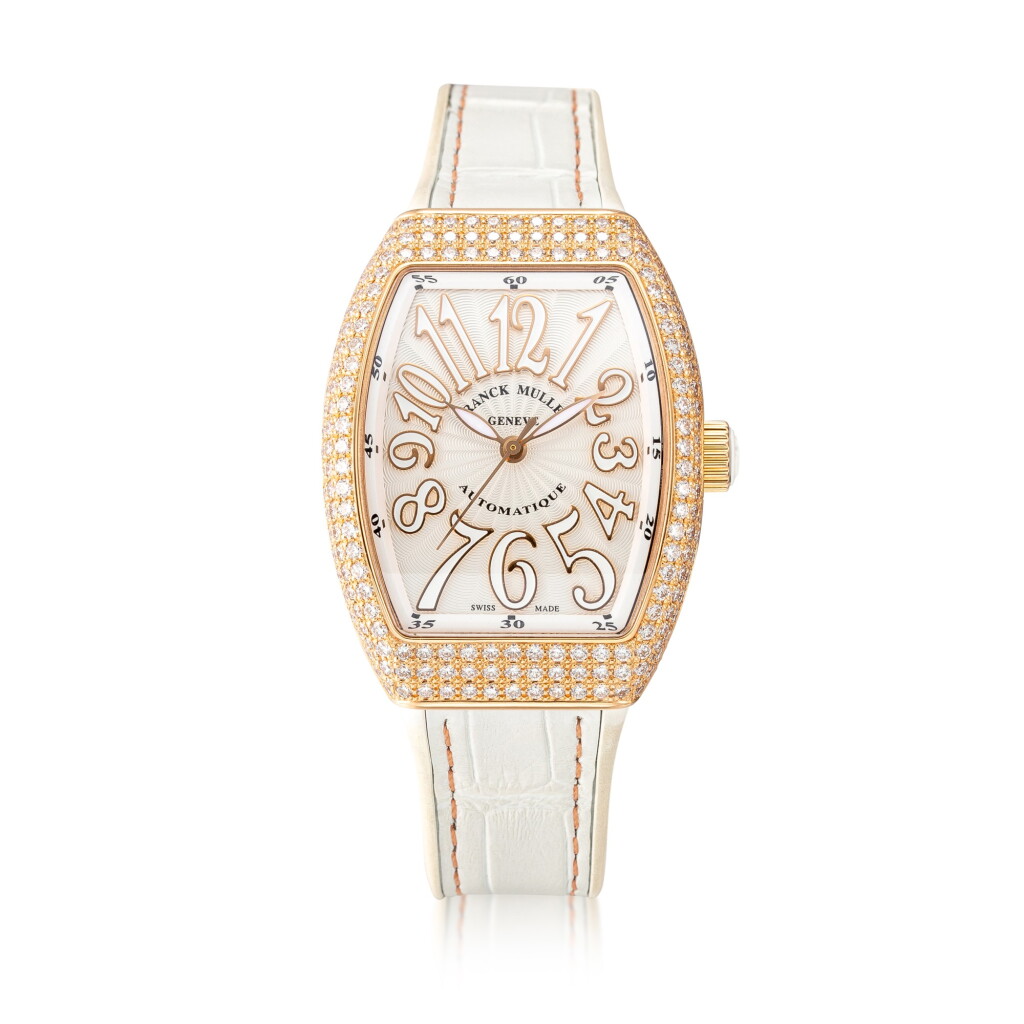 View full screen - View 1 of Lot 8072. Franck Muller | Vanguard, Reference V 32 SC AT FO D CD 5N BC, A pink gold and diamond-set wristwatch, Circa 2018 | Vanguard 型號V 32 SC AT FO D CD 5N BC 粉紅金鑲鑽石腕錶,約2018年製.