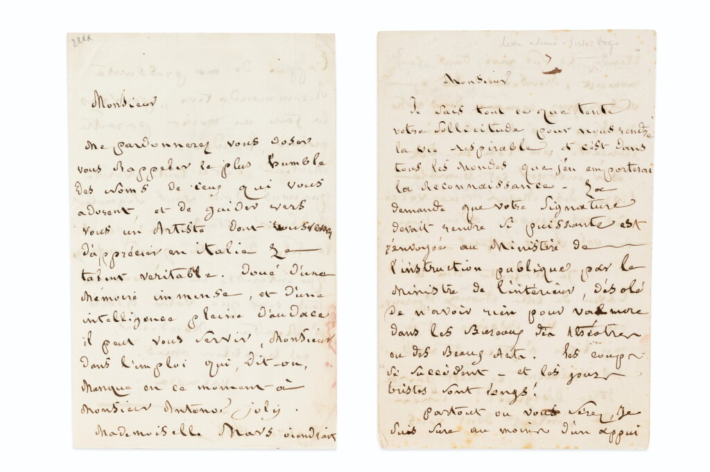 View full screen - View 1 of Lot 92. 2 lettres autographes signées à Victor Hugo. 1838 et 1849. .