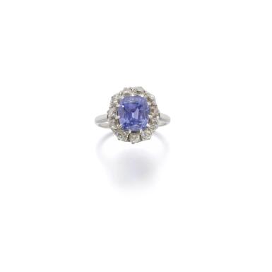 View full screen - View 1 of Lot 272. PURPLE SAPPHIRE AND DIAMOND RING.