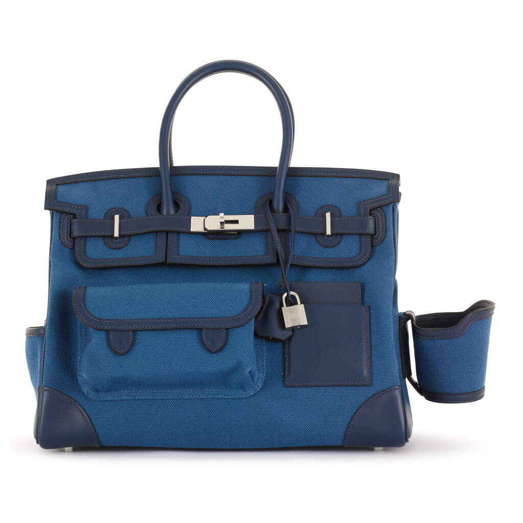 View full screen - View 1 of Lot 29. Blue Egee Goeland Toile and Swift Cargo Birkin 35 Palladium Hardware, 2021.