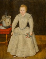 Portrait of a boy, probably of the Filmer Family, in his robes of infancy holding a sprig of cherries