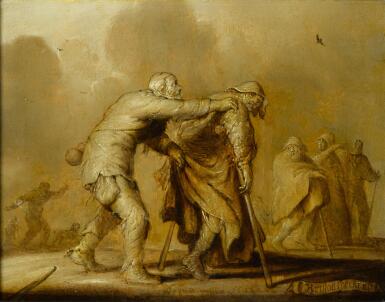 View full screen - View 1 of Lot 22. ADRIAEN PIETERSZ. VAN DE VENNE | Armoe soeckt list: Poverty leads to Cunning.