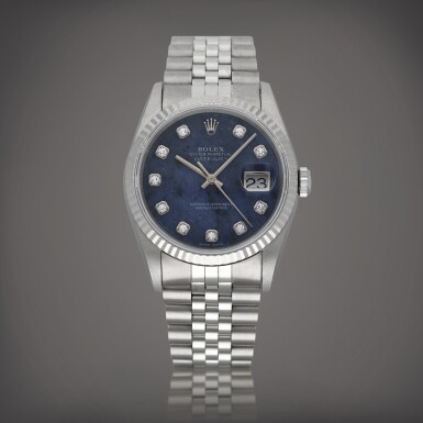 View full screen - View 1 of Lot 573. Datejust, Reference 16234 | A stainless steel and white gold wristwatch with diamond-set indexes, date and bracelet | Circa 1995.
