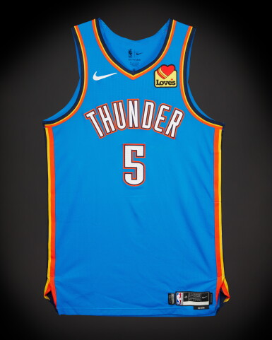 View full screen - View 1 of Lot 27. Luguentz Dort Oklahoma City Thunder 2026 NBA Playoffs Western Conference Round 1 Game Worn Icon Edition Jersey | Game 1 | Matched to 3 Games.