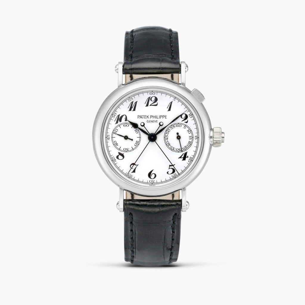 View full screen - View 1 of Lot 2351. Reference 5959 | A platinum split seconds chronograph wristwatch, Circa 2006.
