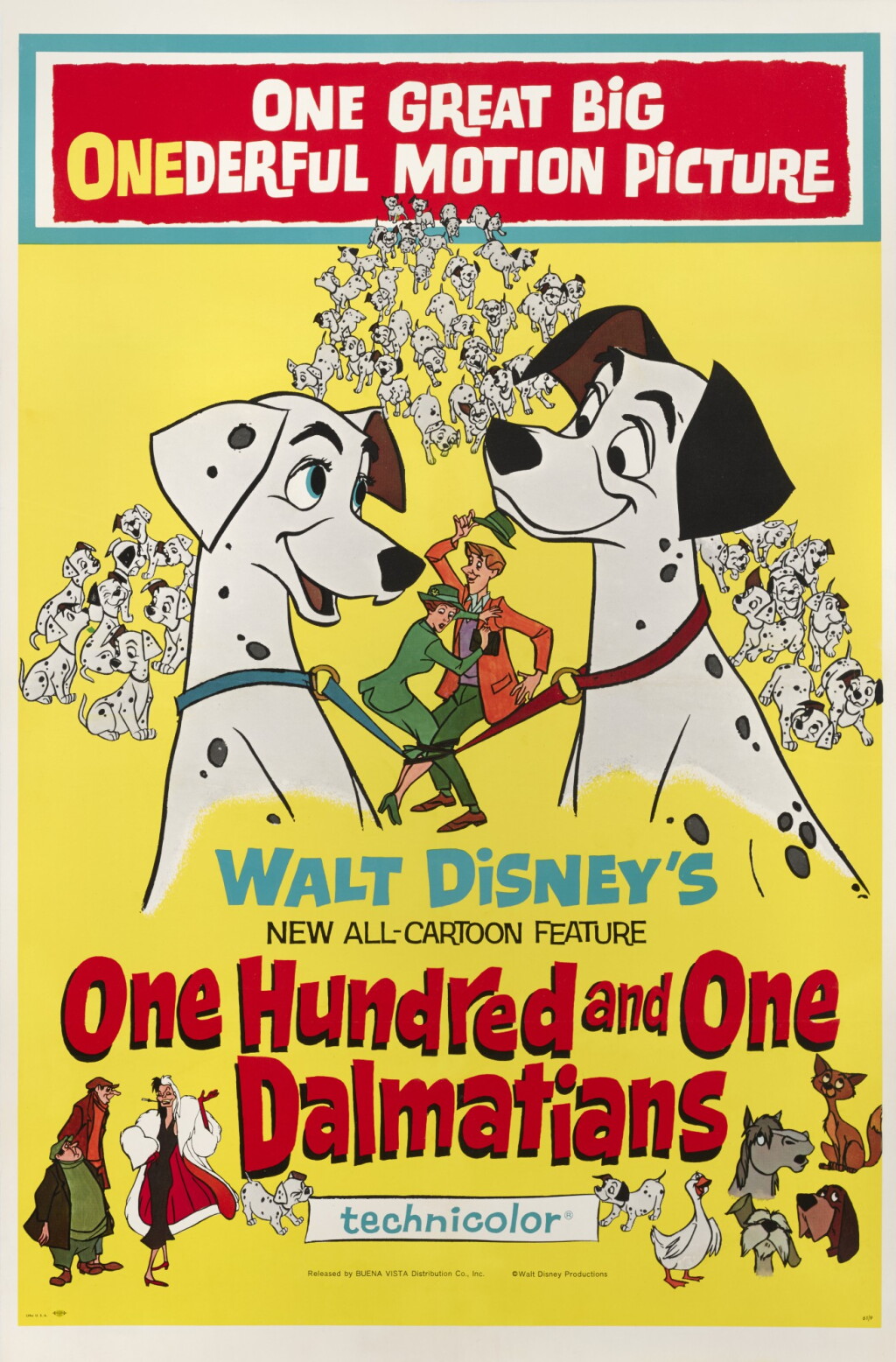 Voir en plein écran - Voir 1 du lot 115. One Hundred and One Dalmatians (1961), poster, US.
