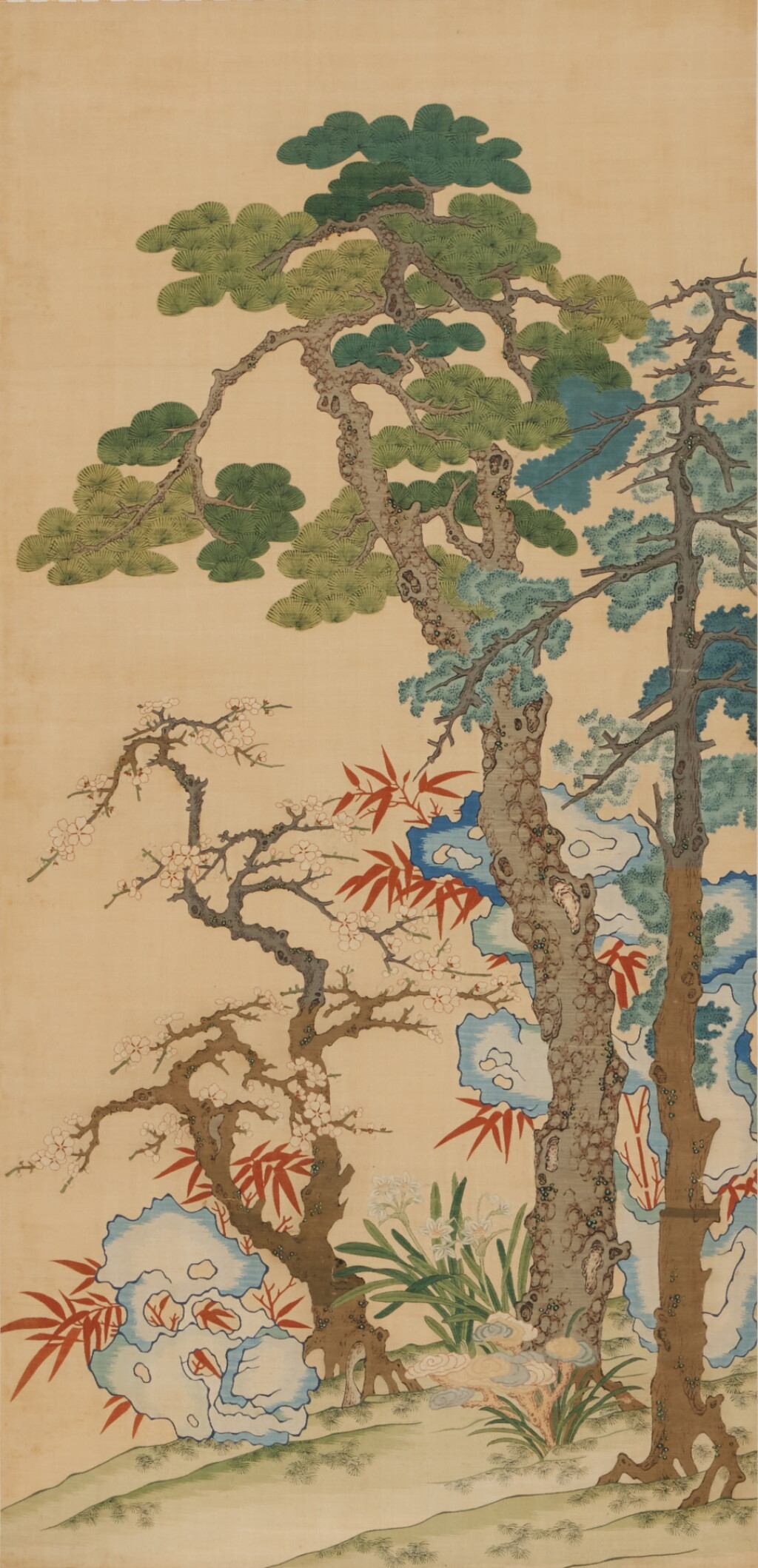 View full screen - View 1 of Lot 626. A finely woven silk kesi 'Three Friends of Winter' panel, Qing dynasty, Qianlong period | 清乾隆 緙絲歲寒三友圖.