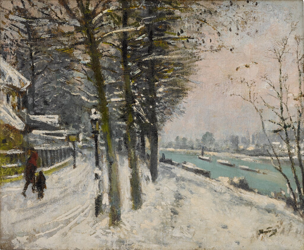 View full screen - View 1 of Lot 441. Promenade en bord de rivière sous la neige.