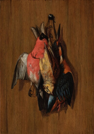 View full screen - View 1 of Lot 339. Still life of a bullfinch, a goldfinch, and a kingfisher.