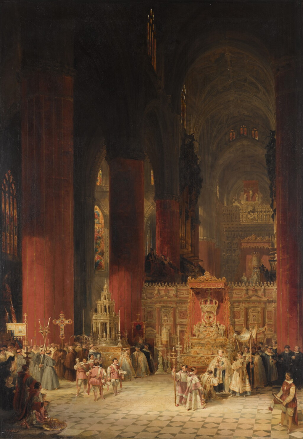 View full screen - View 1 of Lot 160. DAVID ROBERTS, R.A. | INTERIOR OF THE CATHEDRAL OF SEVILLE DURING THE CEREMONY OF CORPUS CHRISTI.
