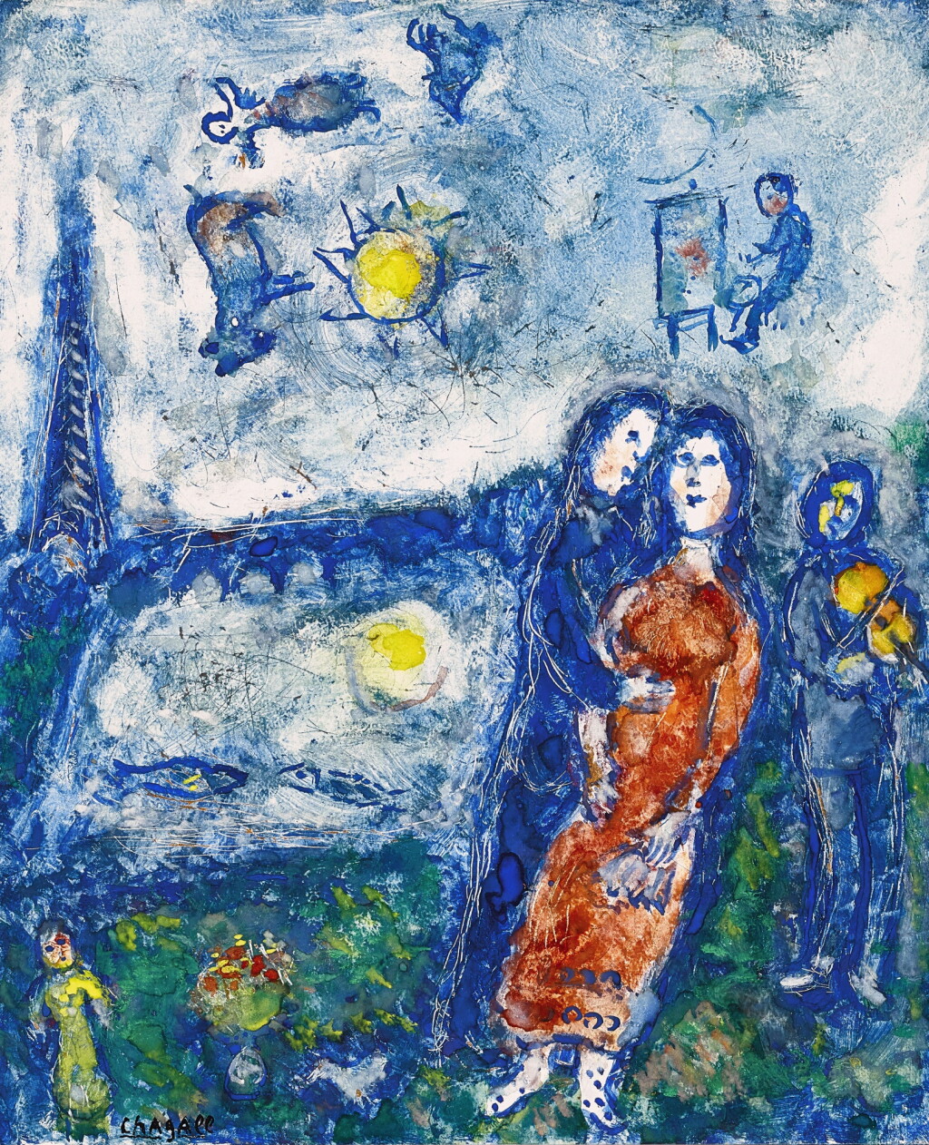 View full screen - View 1 of Lot 126. Marc Chagall 馬克 · 夏加爾 | Les amoureux à Paris 巴黎的戀人.