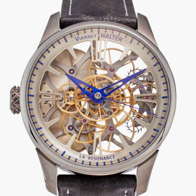 View full screen - View 1 of Lot 88. La Resonance | An extremely limited production titanium semi-skeletonized acoustic resonance wristwatch with power reserve indication, Circa 2023.