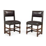 Rare Pair of William And Mary Turned and Joined Maple Leather-Upholstered 'Cromwellian' Side Chairs, Boston, Massachusetts, Circa 1690