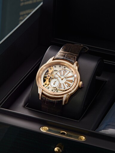 View full screen - View 1 of Lot 39. Reference 77247OR.ZZ.A812CR.01 Millenary | A pink gold and diamond-set semi-skeletonized wristwatch with mother-of-pearl dial, Circa 2016 | 愛彼 77247OR.ZZ.A812CR.01 型號 Millenary |粉紅金鑲鑽石半鏤空腕錶配珠母貝錶盤,約2016年製.