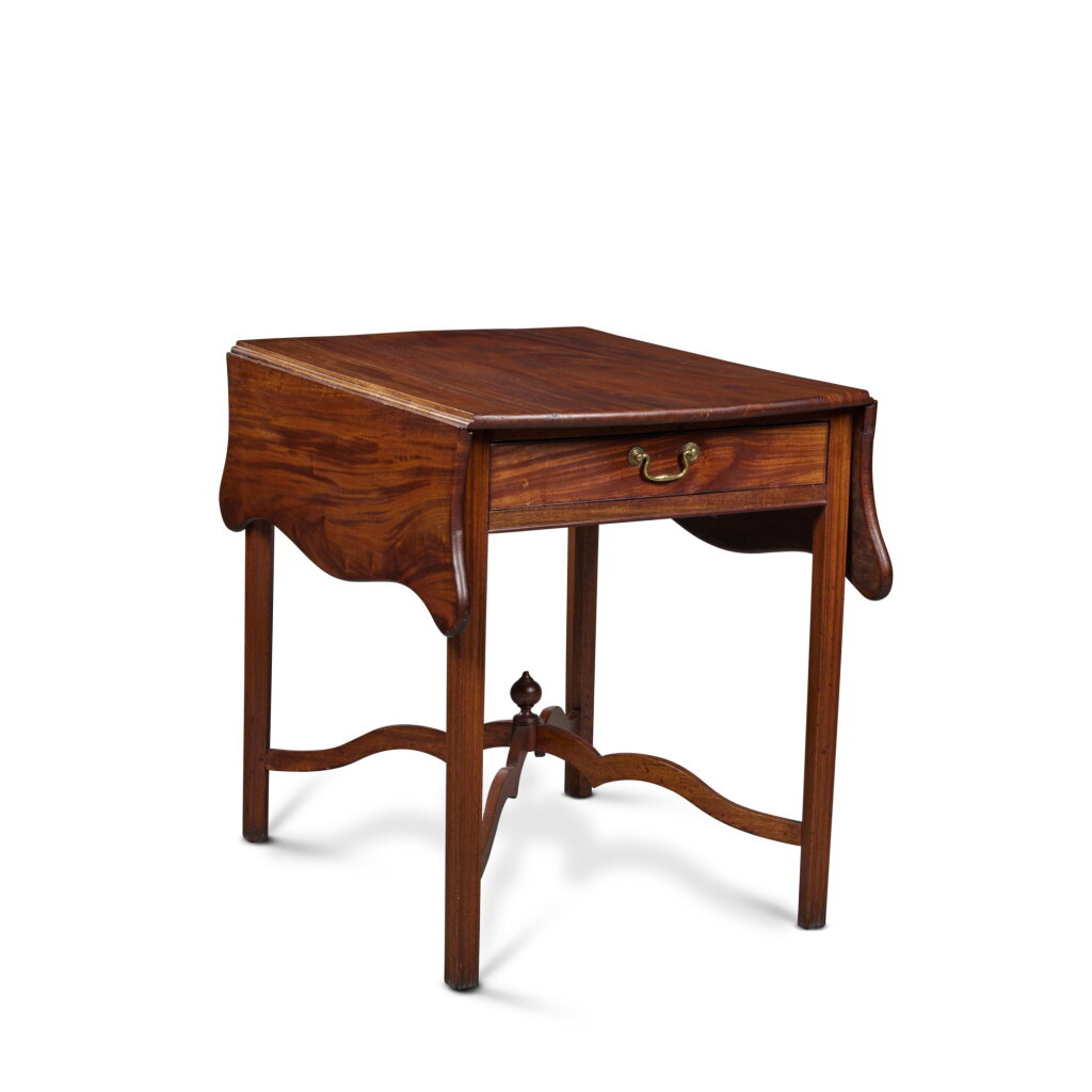 View full screen - View 1 of Lot 38. A Fine Chippendale Figured Mahogany Cross-Stretchered Pembroke Table, Philadelphia, Pennsylvania, Circa 1780.