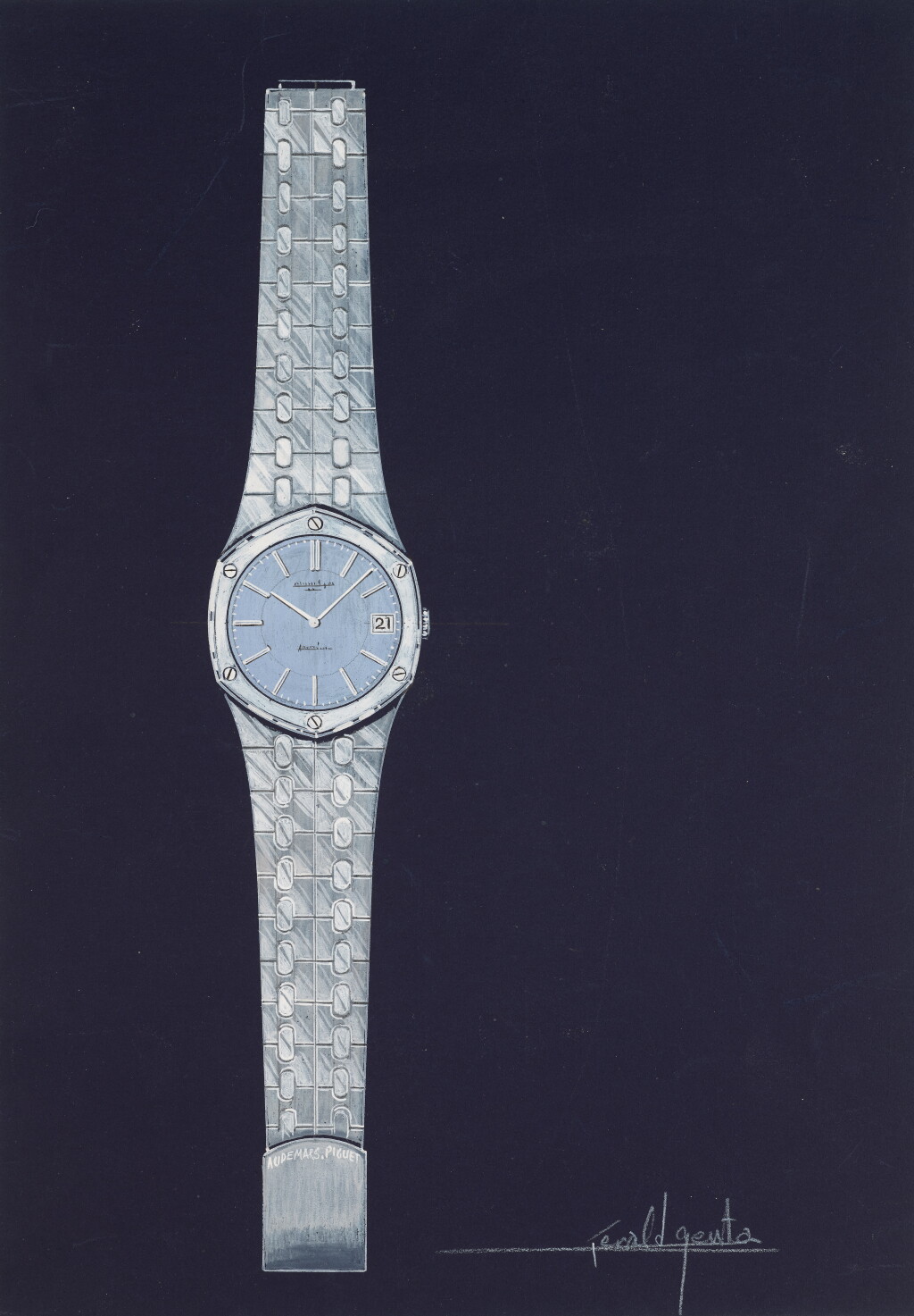 View full screen - View 1 of Lot 2. First draft for the prototype of the Audemars Piguet Royal Oak with accompanying NFT Circa 1972.