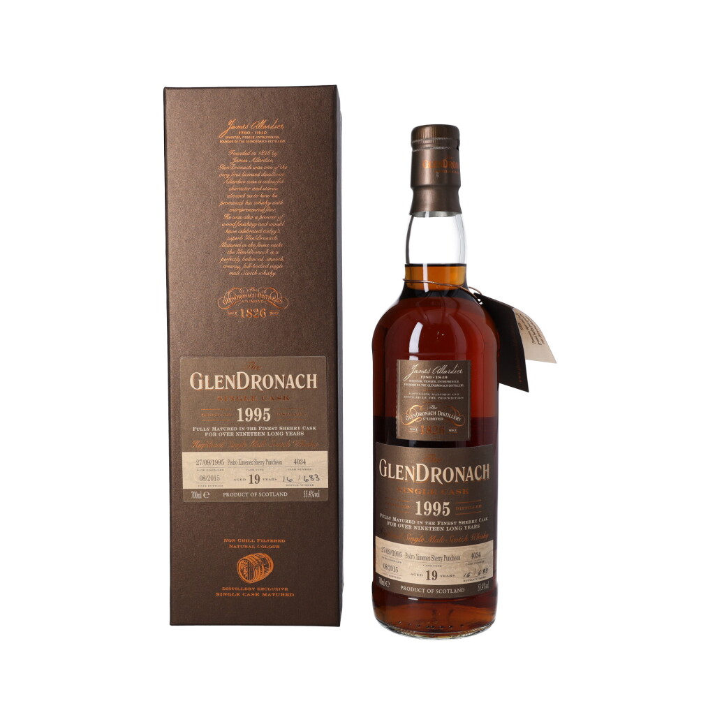 View full screen - View 1 of Lot 5198. The Glendronach Single Cask 19 Year Old 55.4 abv 1995 (1 BT70).