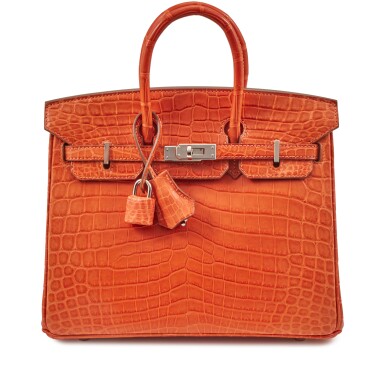 View full screen - View 1 of Lot 20. Orange Poppy Matte Niloticus Crocodile Birkin 25 Palladium Hardware, 2016.