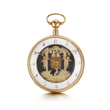 View full screen - View 1 of Lot 1391. A rare gold quarter repeating watch with climbing jacquemart automaton Circa 1820.